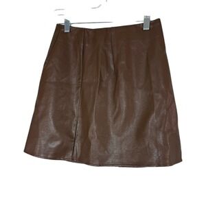 Women's Small Brown Faux Leather Mini Skirt Small Slit Beige‎ Katang